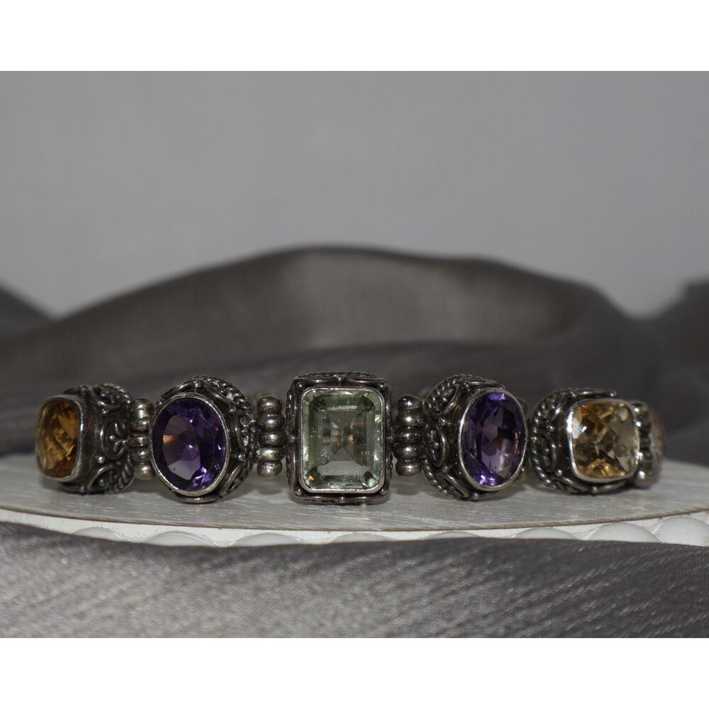 Vintage BA Sterling Silver Multi Color Gemstone Bracelet 38.4G / 7.6in